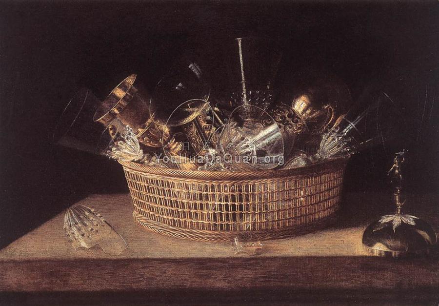 Still Life Of Glasses In A Basket - 塞巴斯蒂安·斯托斯科夫